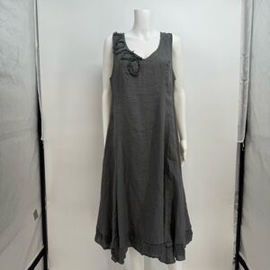 Luna Luz Gray Lagenlook Linen Midi  Dress Size L Gray